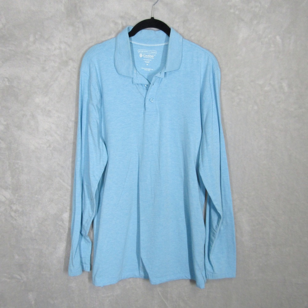 Coolibar Polo Shirt Men's Medium Long Sleeve UPF 50+ Weekend Blue